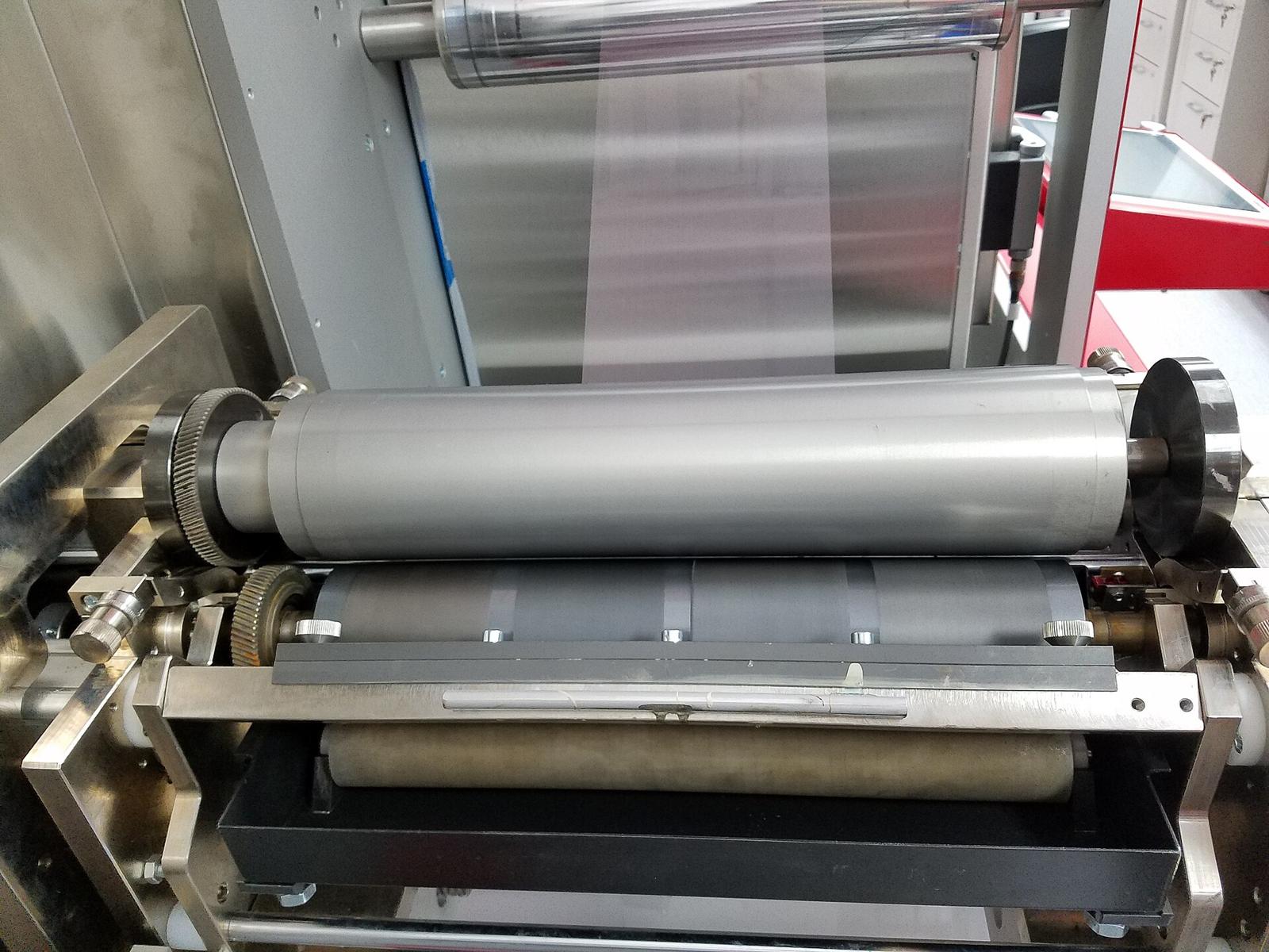 A flexographic print unit with its anilox roller